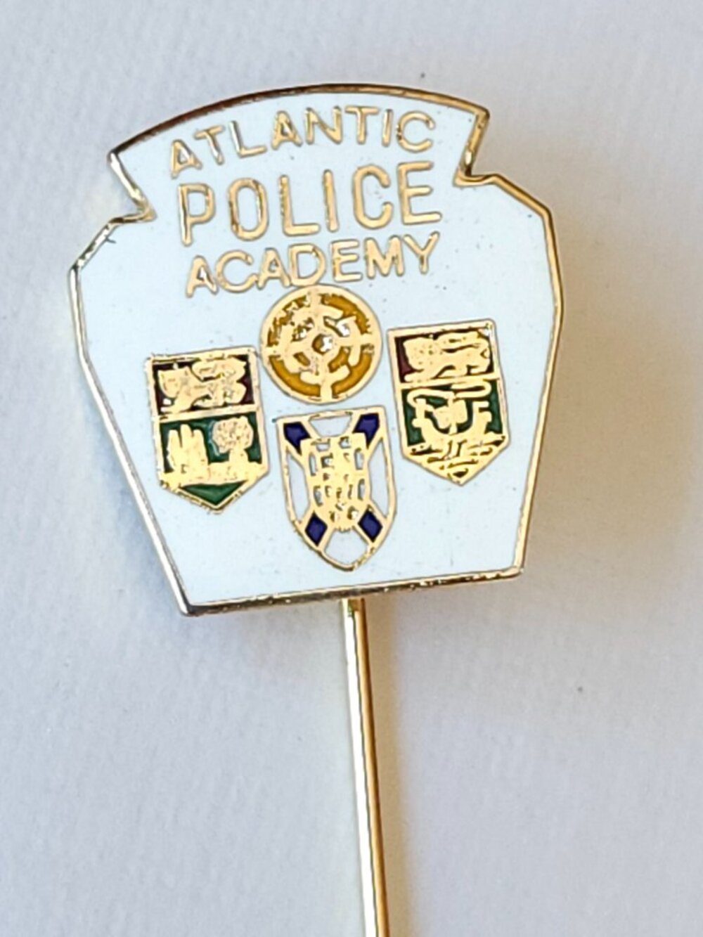 Atlantic Police Academy lapel tack pin White and gold-toned ENAMEL CRESTS